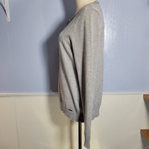 Calvin Klein Medium Light Gray Metallic Classic Lightweight Button Up Sweater - Picture 7 of 10